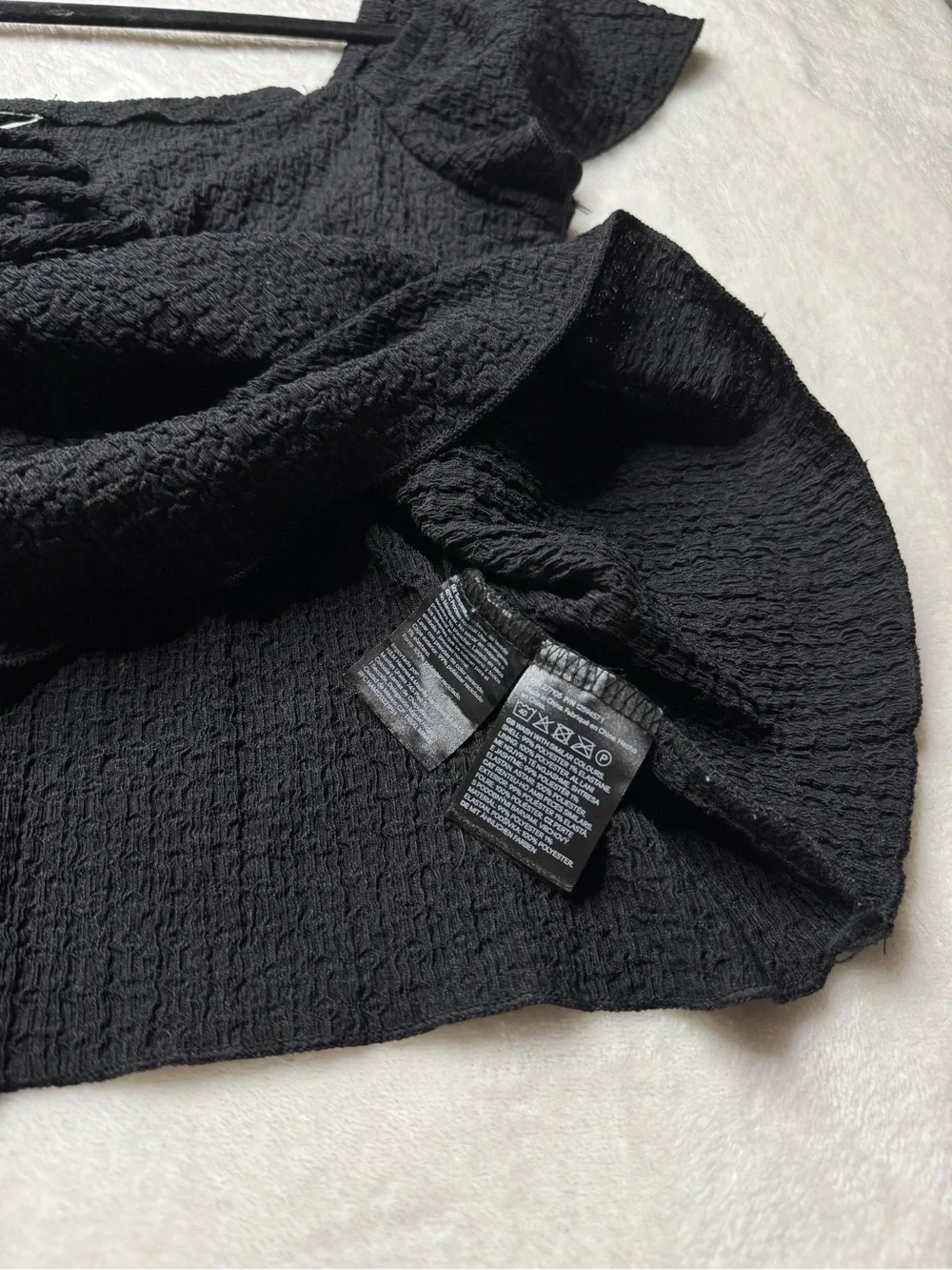 H&M - Black Smocked Peplum Square-Neck Crop Top